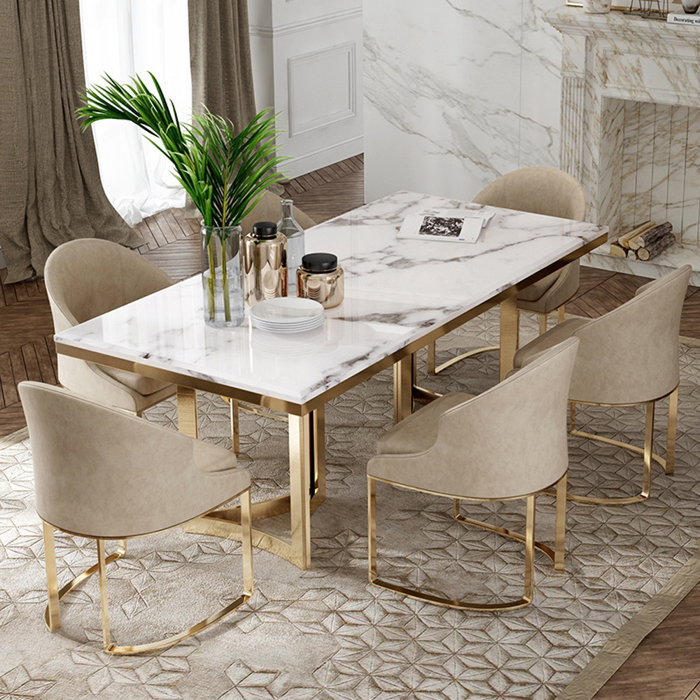 Fanaosi wholesale luxury restaurant furniture dining table set 6 seater marble dinning table set