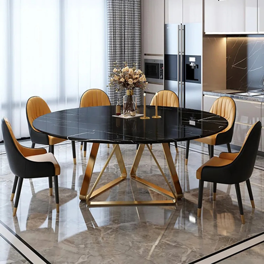 Foshan factory price new style black gold dinning set with 6 chairs dining table for restaurant