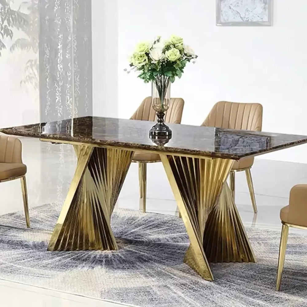 Furniture living room black irregular marble dining table set stale base modern dinner table